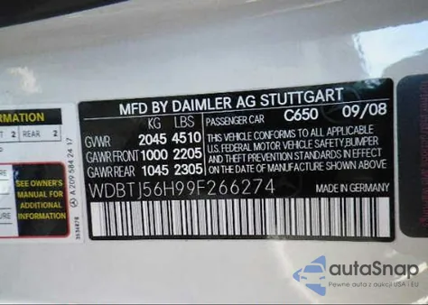 2009 Mercedes-Benz Clk350 z USA, uszkodzony, nr VIN WDBTJ56H99F266274